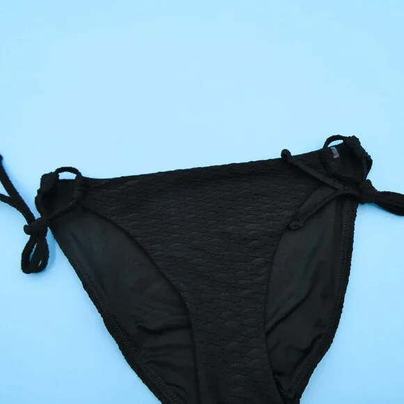 Victorias Secret Medium Black Ribbed Tie Cheeky Hipster Bikini Bottom Swimwear - Picture 4 of 7